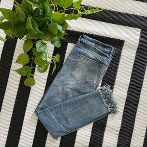 Free People Fringe Bottom Ripped Skinny Jeans